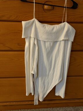 aerie White Ribbed Off-Shoulder Knit Top